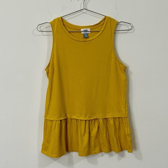 OLD NAVY Tank Top XS/TP Mustard Yellow Cotton Knit Peplum Ruffle Hem - Picture 1 of 7